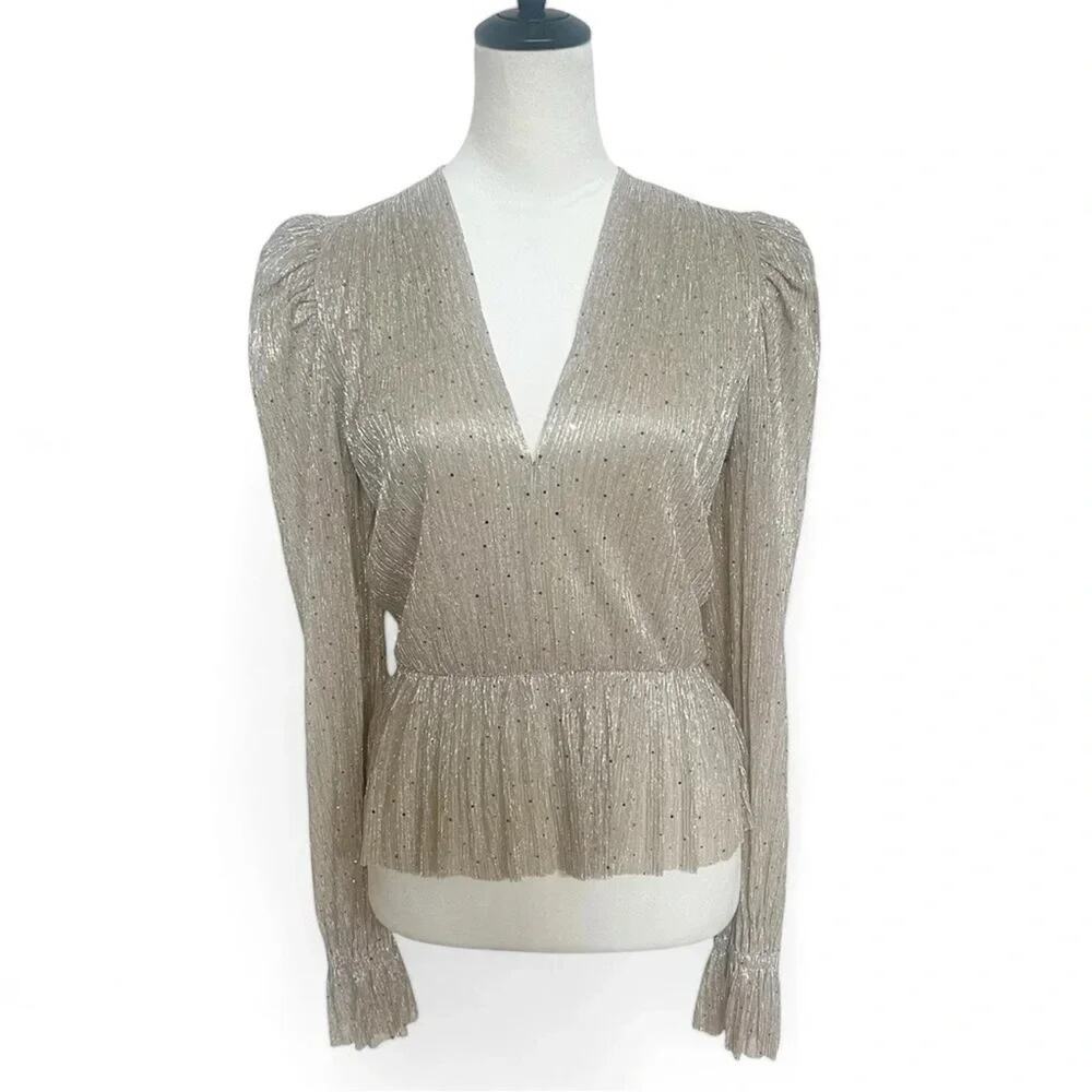 Sabina Musayev Liya Top Champagne Gold Sheer Blouse Size Medium - Picture 5 of 11